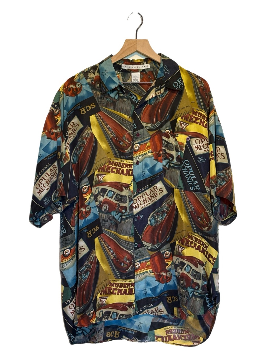 OP VTG 90’s Y2K 100% Silk Club Classic Automobile Print Camp Shirt Retro Artsy